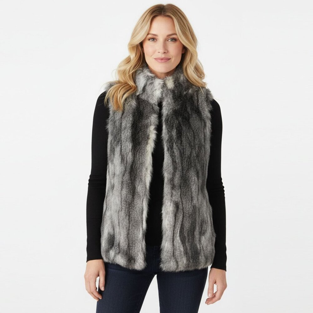 Chic Grey Faux Fur Vest Shaggy Rabbit Fur Look Soft Cozy Layering Mobwife Boho